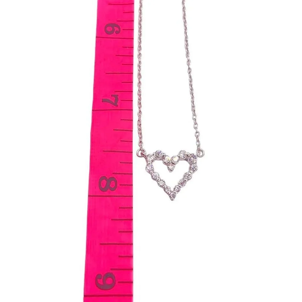 Silver Chain Open Rhinestone Heart Pendant Necklace